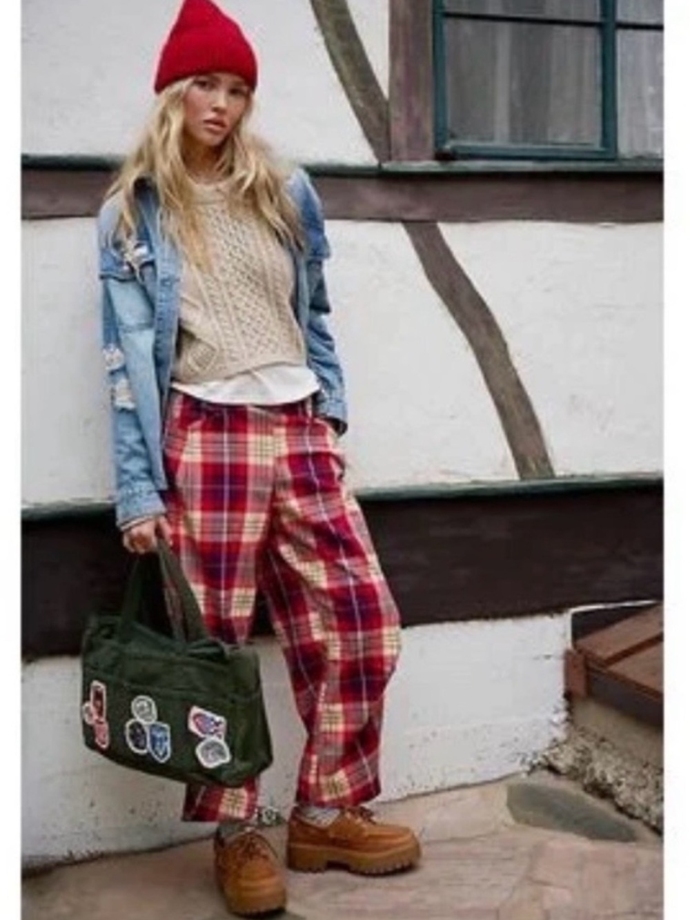 Free People Nice Choice Pull-On Pant plaid size Small NEW